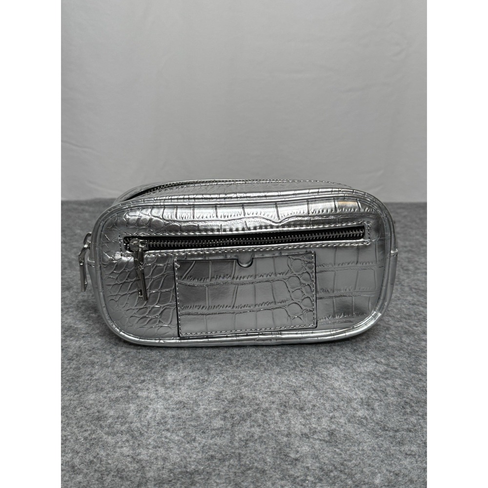Zara Croc Embossed Silver Crossbody Bag Fanny Pack Buckle Strap‎ Adjustable